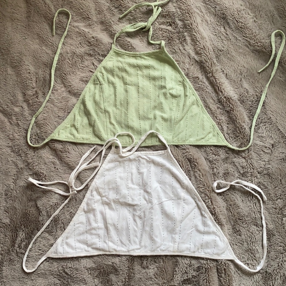 TOBI Green and White Halter Crop Tops